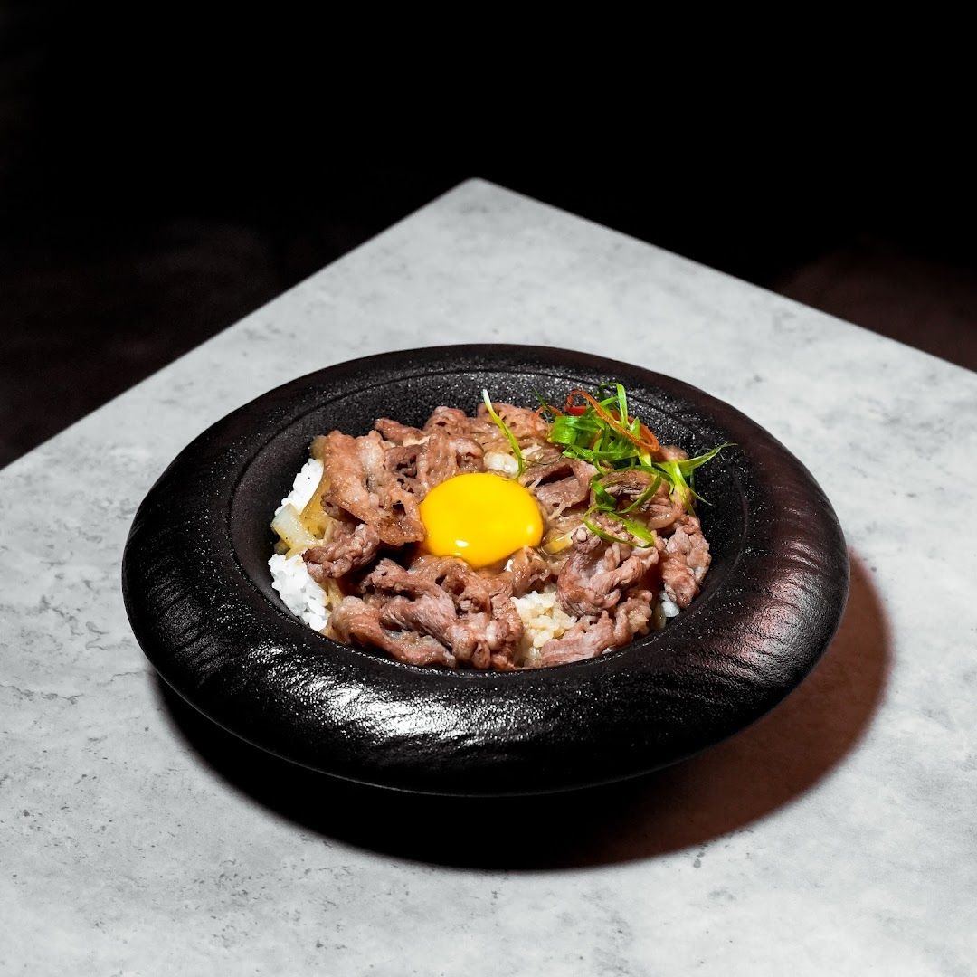 Gyudon beef bowl with egg yolk — Japanese cuisine at Grotto
